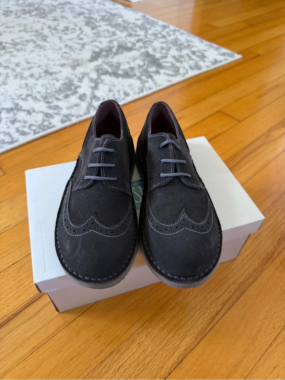Children's Suede Wingtip Dress Shoes in Grey